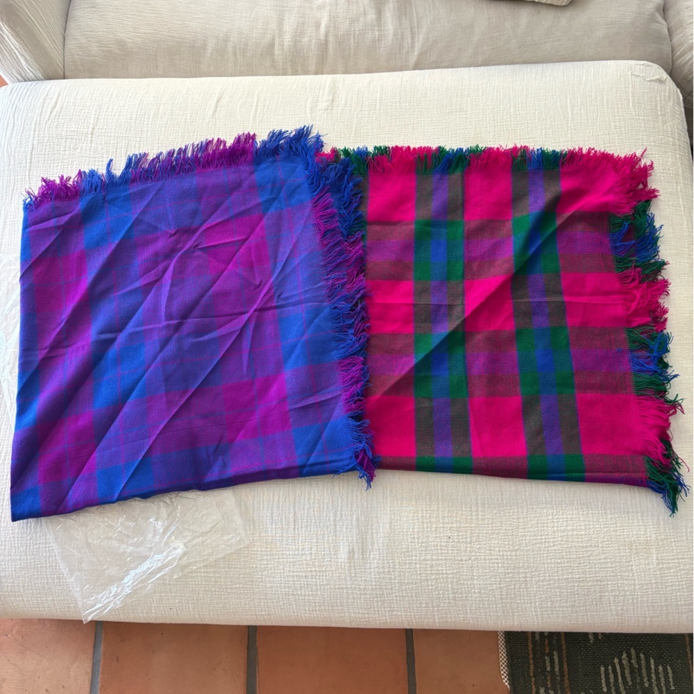 Peruvian Vibrant Plaid & Ombre Fringe Scarves - Pink, Blue, Green, Purple